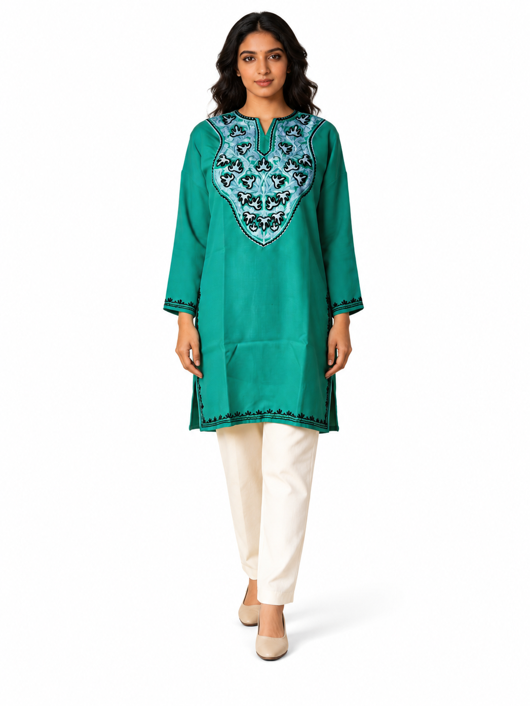 Noor : Aari embroidery summer kurti | Dark Teal